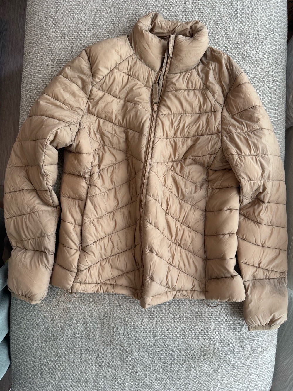 Love Tree Beige Quilted Chevron Puffer Jacket